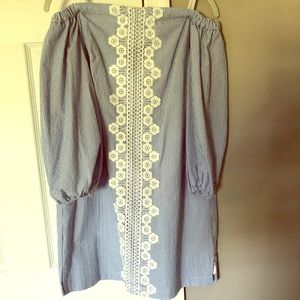 Eliza J petite seersucker off the shoulder dress